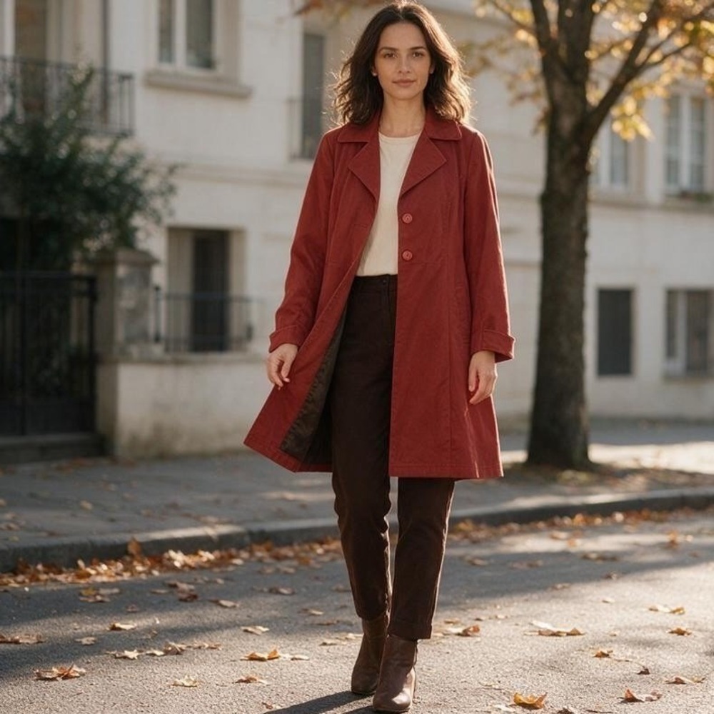 Mossimo Terracotta Trench Coat Women's Large Cotton Lined Parisian Chic